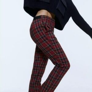 Zara Red Plaid Skinny Pants